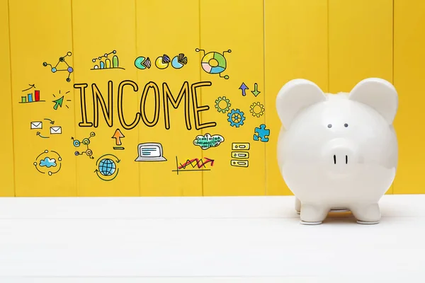 Einkommenstext mit Sparschwein — Stockfoto