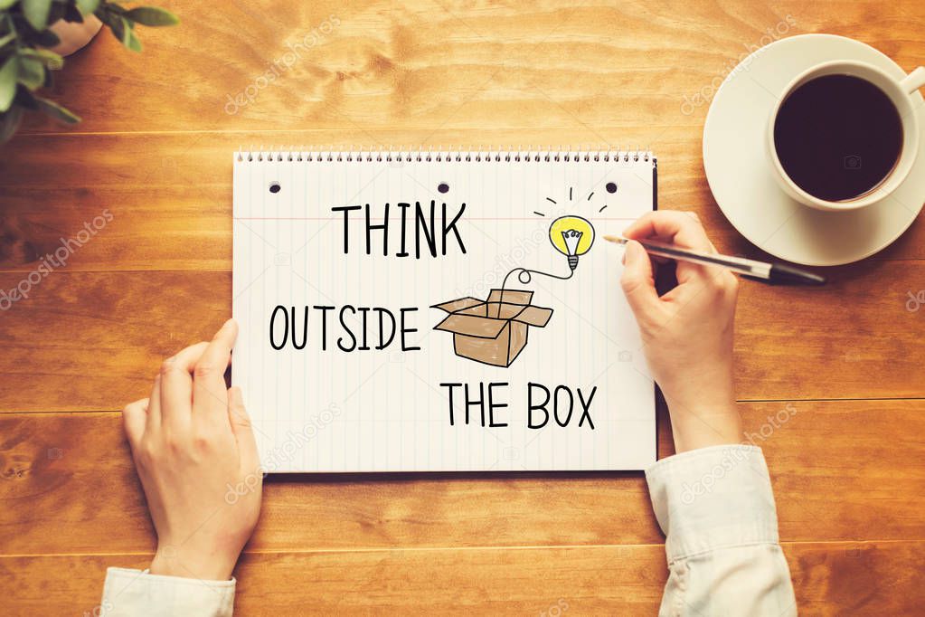 Think Outside Box text with person