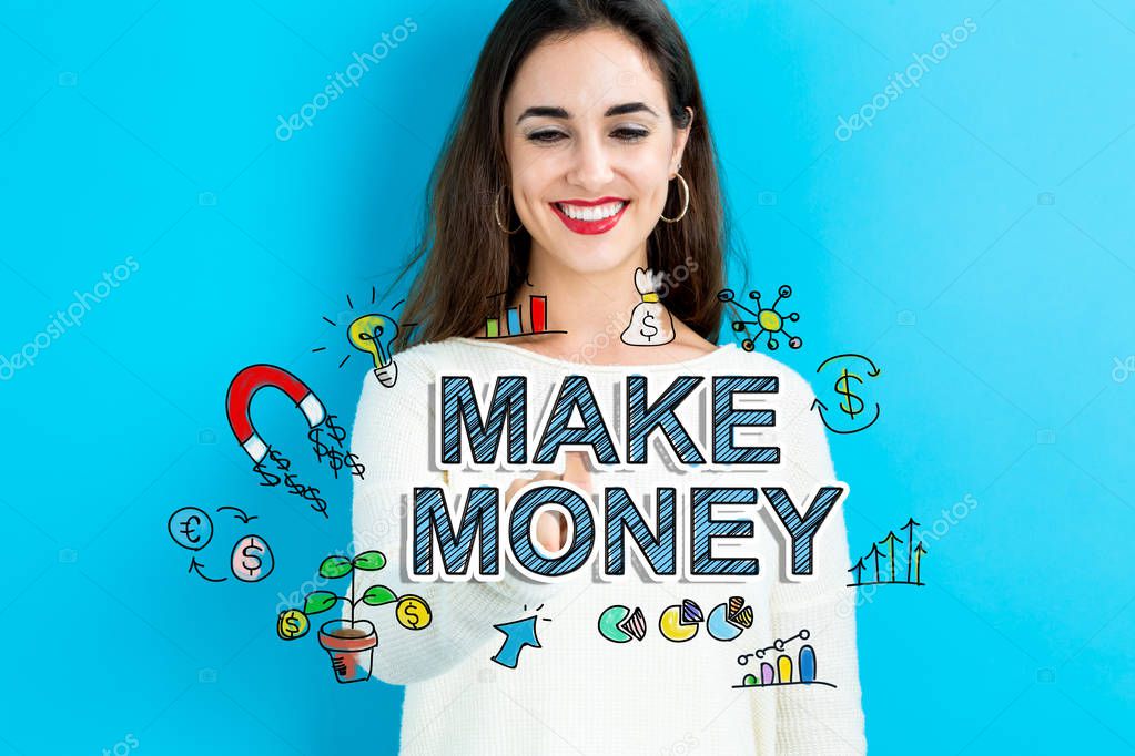 Make Money text with woman