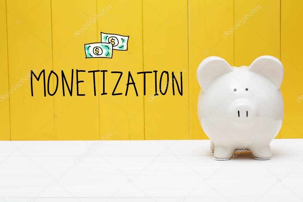 Monetization text with piggy bank