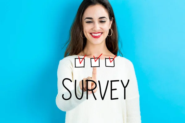 Survey text with woman — Stock Photo, Image