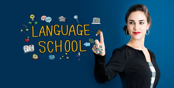 Språkskola text med kvinna — Stockfoto
