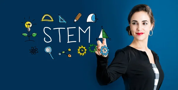 STEM text with business woman — Stock Photo, Image