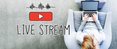 Live Stream text with man  clipart