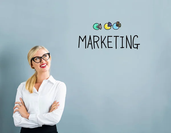 Marketing text with business woman — Stock Photo, Image