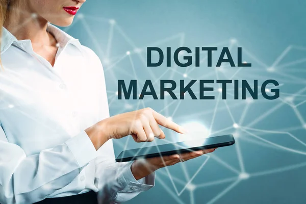 Testo di Digital Marketing con donna — Foto Stock