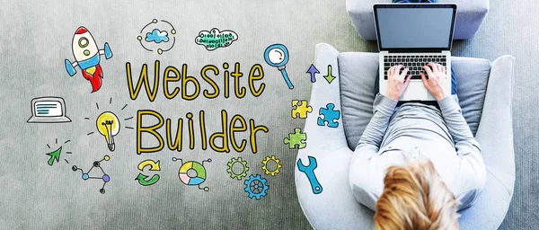 Witryny sieci Web Builder tekst z mężczyzną — Zdjęcie stockowe