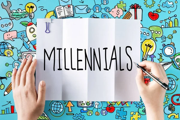 Millennials texto con las manos — Foto de Stock