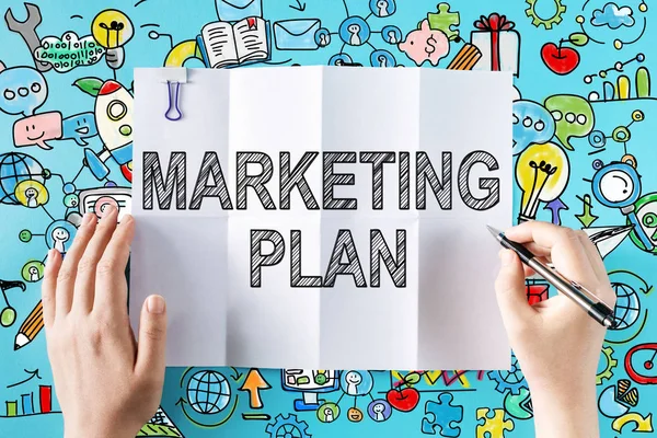 Marketing Plan tekst met handen — Stockfoto