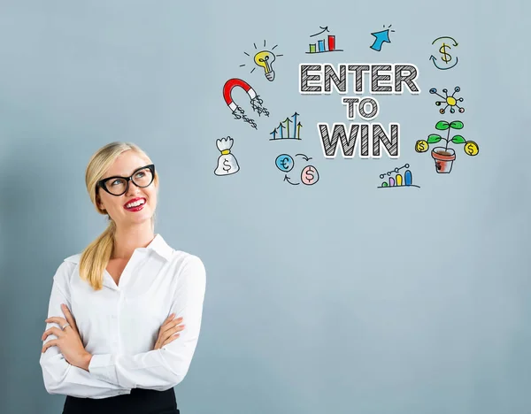 Enter to win text with businessman — стоковое фото