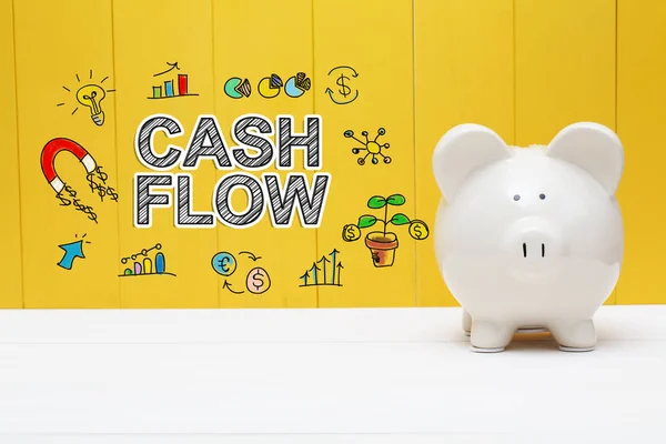 Cash Flow Text mit Sparschwein — Stockfoto