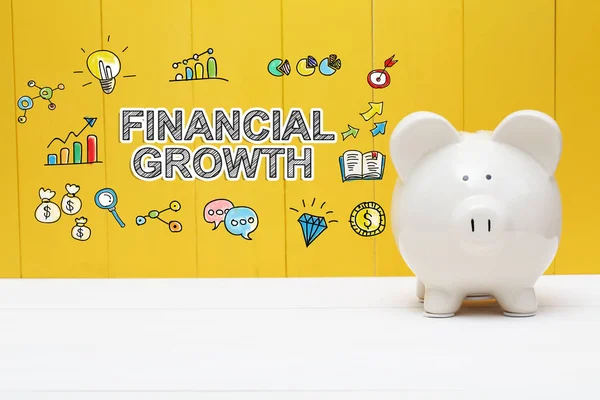Financial Growth text with piggy bank — Stock Photo, Image