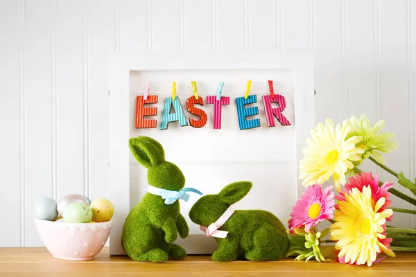 Easter letters hanging with clothespins — Stock Photo, Image