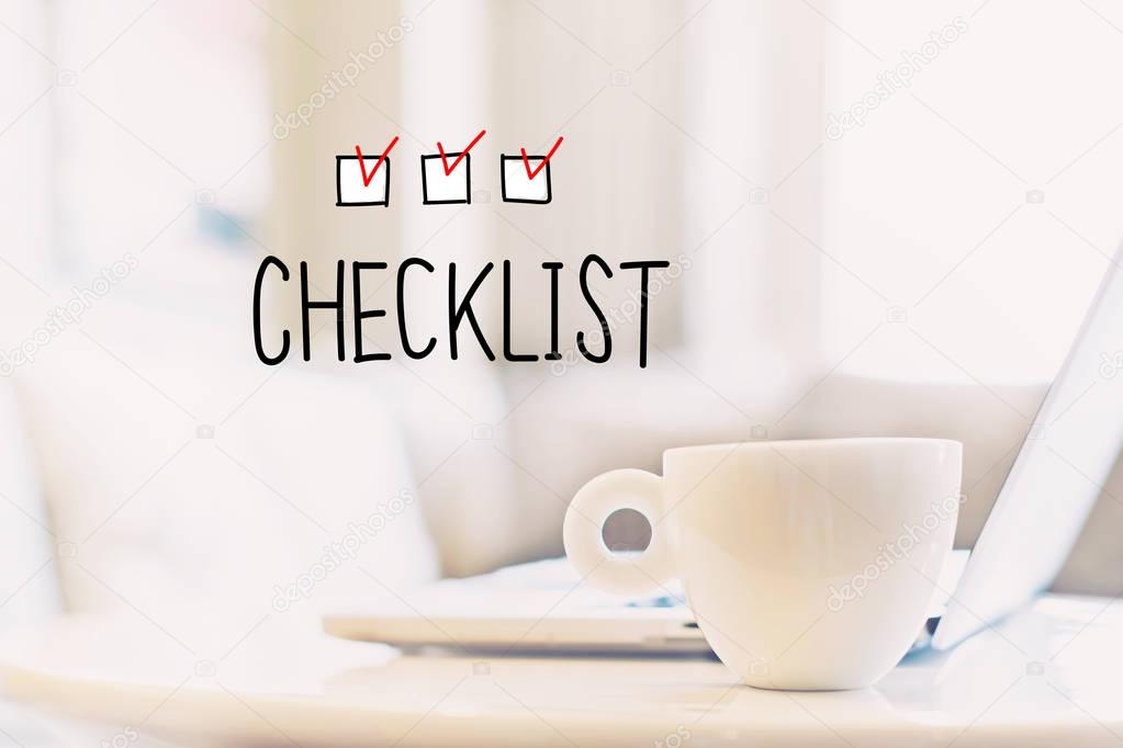 Checklist concept with cup of coffee