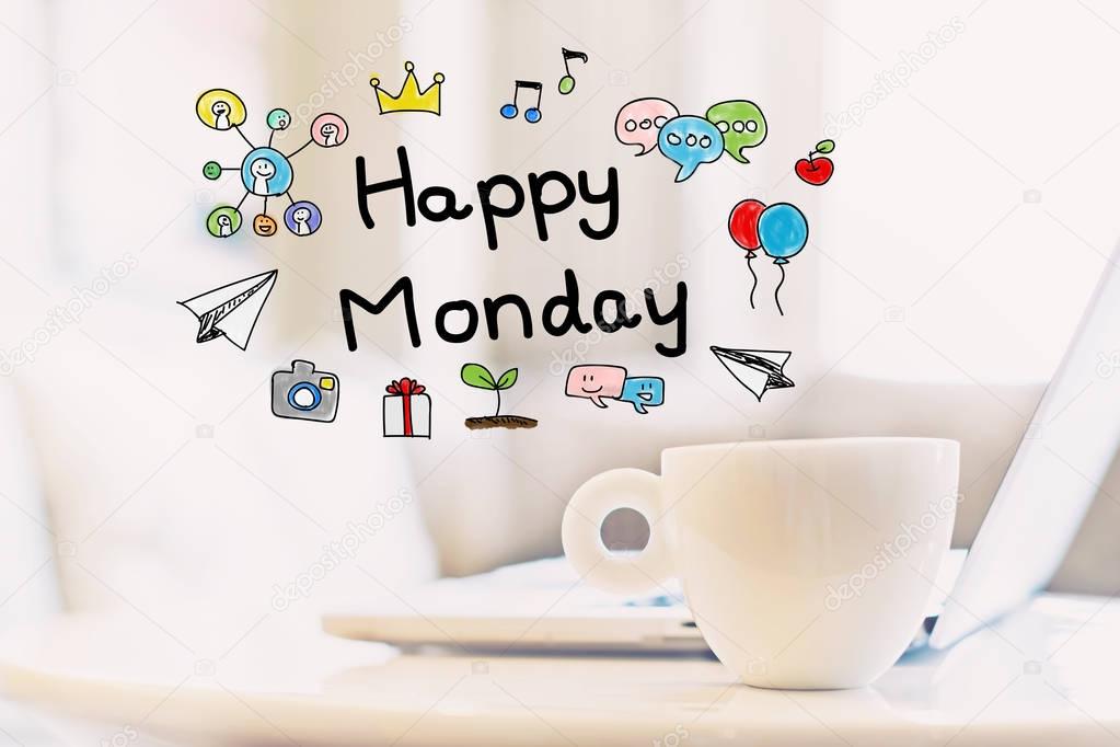 Happy Monday concept with cup of coffee