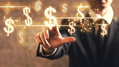 İşadamı sembollerle Doları