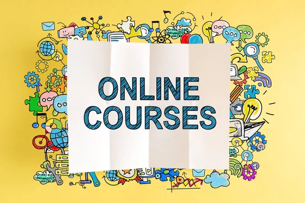 Online courses text with colorful illustrations — Stock Photo, Image