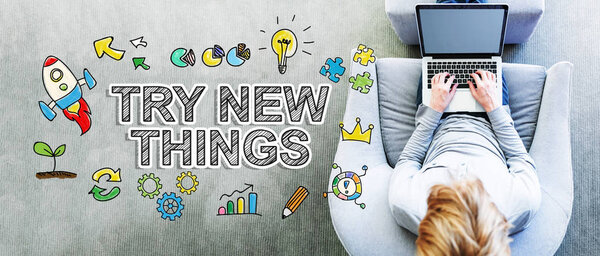 text with man using laptop