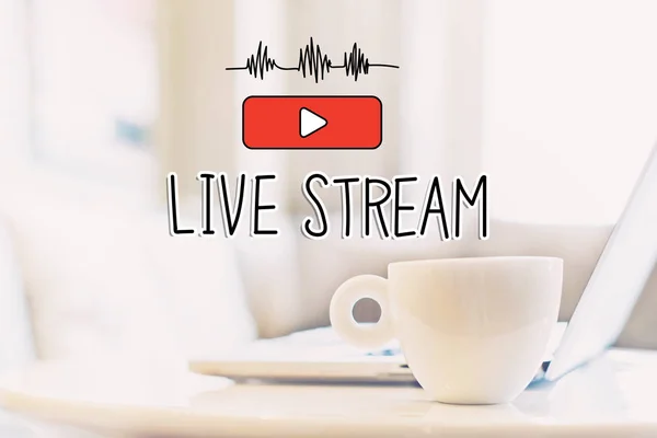 Live Stream concept with cup of coffee — Stock Photo, Image