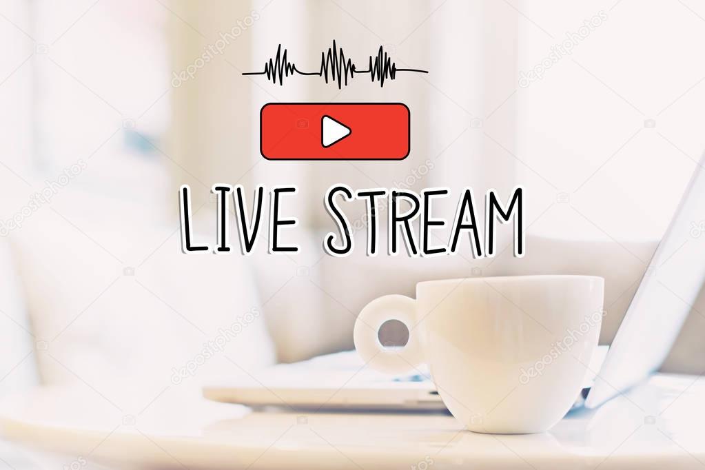 Live Stream concept with cup of coffee