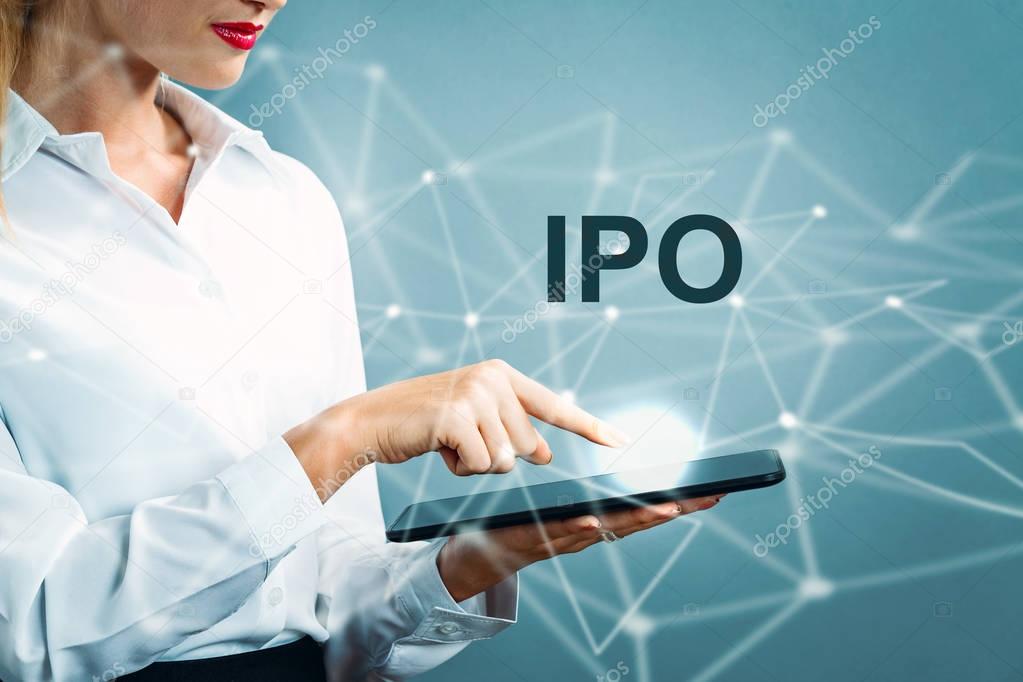 IPO text with business woman