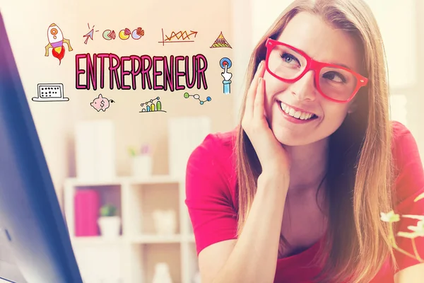 Entrepreneur teks dengan wanita muda — Stok Foto
