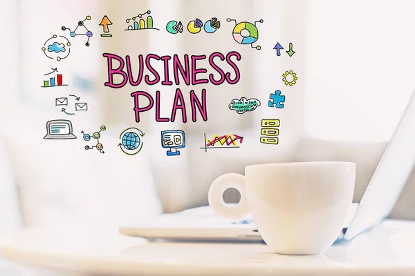 Business Plan concept with a cup of coffee — Stock Photo, Image