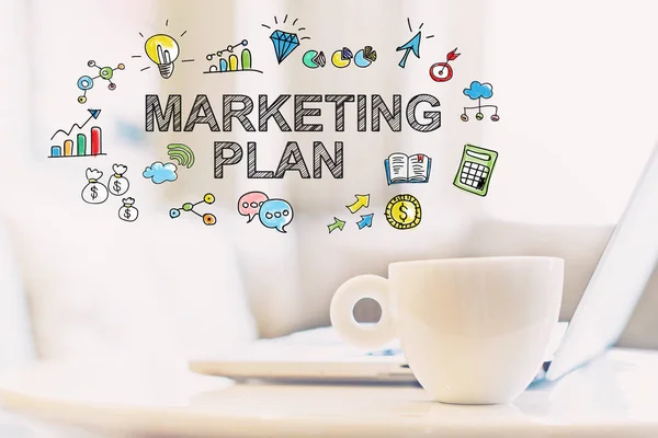 Marketing Plan concept with a cup of coffee — Stock Photo, Image