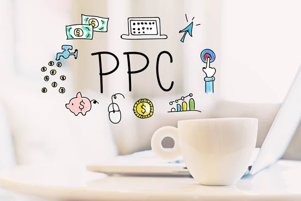 PPC concept with a cup of coffee — Stock Photo, Image