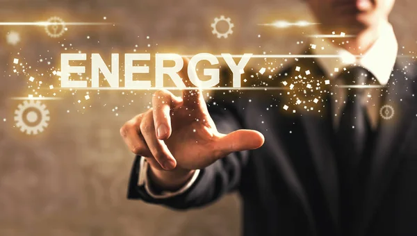 Energy text with businessman — Stock Photo, Image