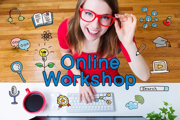 Online Workshop koncept med ung kvinna — Stockfoto