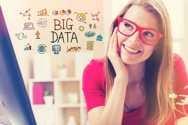 Big Data texto com mulher jovem — Fotografia de Stock