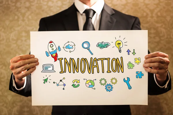 Innovationstext mit Geschäftsmann — Stockfoto