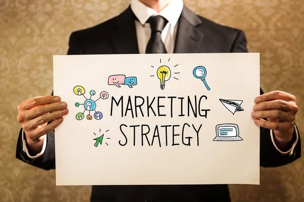 Testo della strategia di marketing con l'imprenditore — Foto Stock