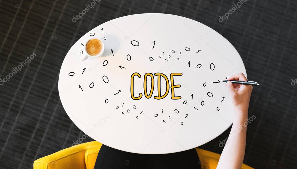 Code text on a white table