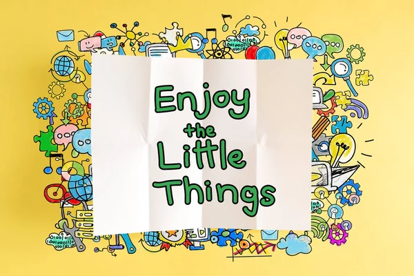 Enjoy The Little Thing text with colorful illustrations
