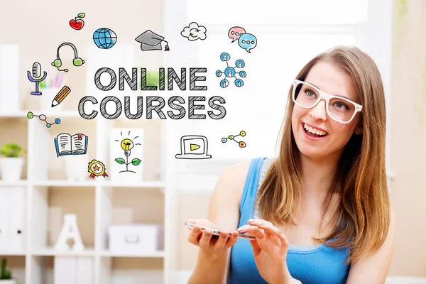 Online courses concept with young woman — Stock Photo, Image