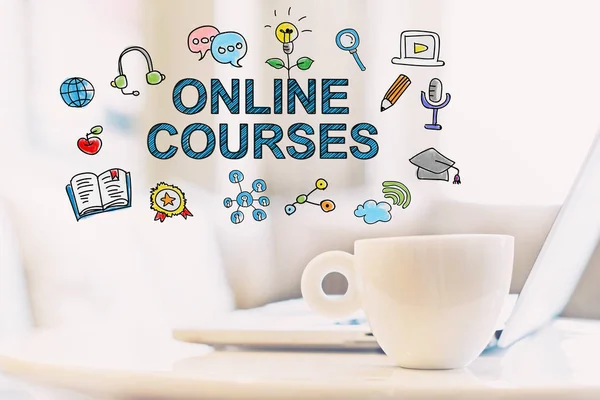 Online Courses concept with a cup of coffee — Stock Photo, Image