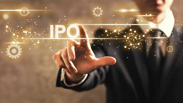 IPO tekst z biznesmenem — Zdjęcie stockowe