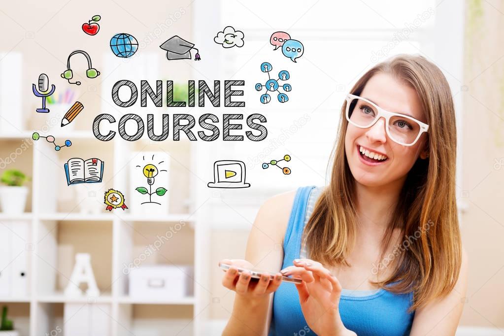 Online courses concept with young woman