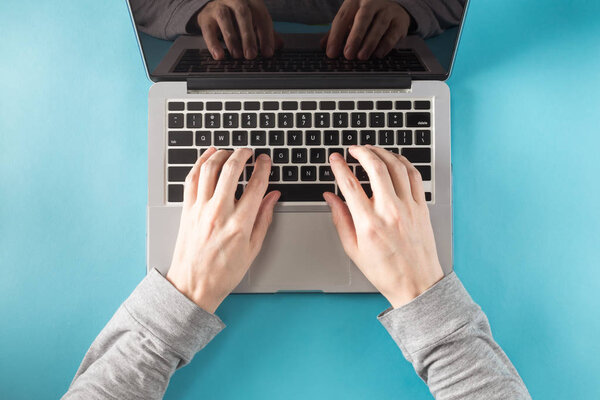 Laptop on a blue background