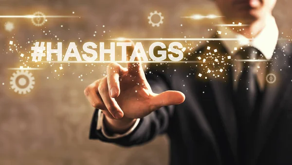 Hashtags texto con hombre de negocios —  Fotos de Stock