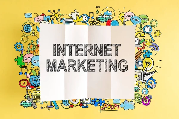 Internet Marketing Text mit bunten Illustrationen — Stockfoto