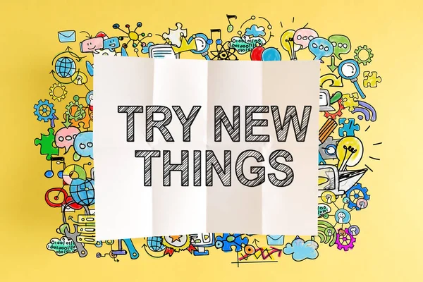 Tente texto New Things com ilustrações coloridas — Fotografia de Stock