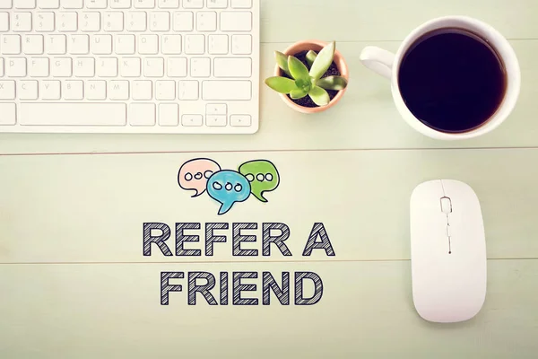 Refer A Friend concept with workstation — Stock Photo, Image