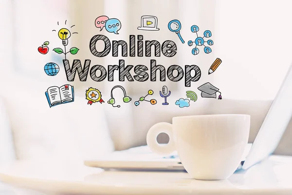Online Workshop koncept med en kopp kaffe — Stockfoto