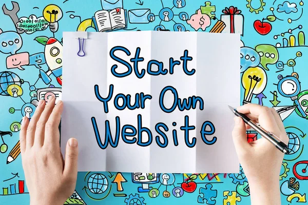 Start Your Own Website text with hands