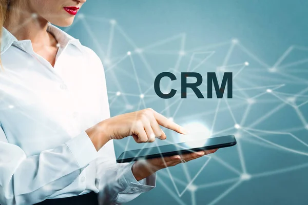 CRM text affärskvinna — Stockfoto