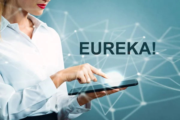 Eureka text affärskvinna — Stockfoto
