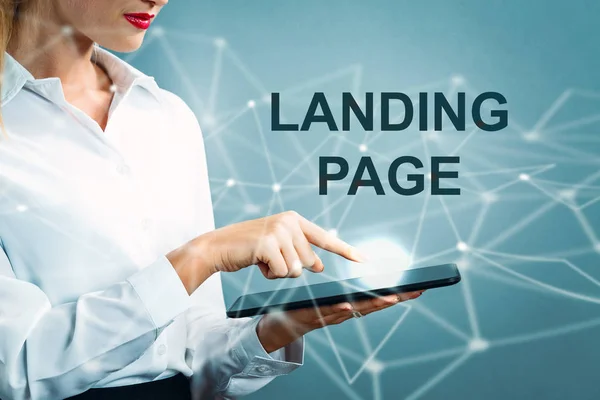Landing Page texto com mulher de negócios — Fotografia de Stock